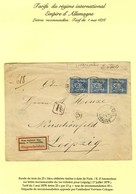 Càd PARIS / R. D'AMSTERDAM / N° 79 Bande De 3 Sur Lettre Recommandée Au 1er échelon Pour Leipzig, Au Recto étiquette De  - 1876-1878 Sage (Typ I)