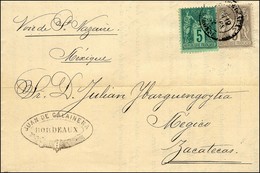 Càd BORDEAUX / GIRONDE / N° 75 + 87 Sur Imprimé Par Voie De Mer Pour Zacatecas. 1881. - TB / SUP. - R. - 1876-1878 Sage (Type I)