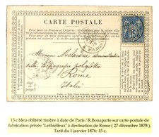 Càd PARIS / R. BONAPARTE / N° 90 Sur Carte Postale De Fabrication Privée Lethielleux Pour Rome. 1878. - SUP. - 1876-1878 Sage (Type I)