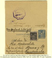 Càd PARIS 51 / R. LAFAYETTE / N° 89 Sur Carte Lettre Timbrée à 15c. Bleu Pour Le Guatémala. 1898. - TB. - 1876-1878 Sage (Typ I)