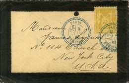 Càd Perlé Bleu PARIS / ETRANGER / N° 92 Sur Lettre Pour New York. Au Verso, Càd D'arrivée. 1882. - TB / SUP. - R. - 1876-1878 Sage (Typ I)