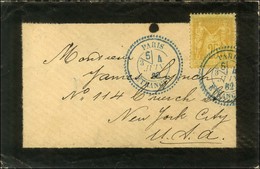 Càd Perlé Bleu PARIS / ETRANGER / N° 92 Sur Lettre Pour New York. Au Verso, Càd D'arrivée. 1882. - TB / SUP. - R. - 1876-1878 Sage (Type I)
