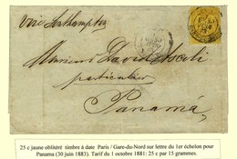 Càd PARIS / GARE DU NORD / N° 92 Sur Lettre Pour Panama. Au Verso, Càd Perlé Bleu PARIS / ETRANGER. 1883. - TB. - 1876-1878 Sage (Typ I)