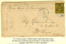 Càd Bleu PARIS (60) / N° 93 Sur Lettre Pour Fort Wayne (Indiana). 1878. - TB / SUP. - 1876-1878 Sage (Tipo I)