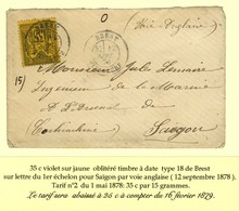 Càd BREST / FINISTERE 12 SEPT. 78 / N° 93 Sur Lettre Pour Saigon. Le Tarif Sera Abaissé à 25c à Compter Du 16 Février 18 - 1876-1878 Sage (Tipo I)