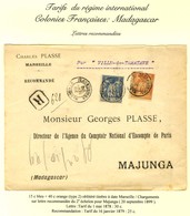 Càd MARSEILLE / CHARGEMENTS / N° 90 + 94 Sur Lettre Recommandée 2 Ports Pour Majunga (Madagascar). 1899. Rare Associatio - 1876-1878 Sage (Tipo I)