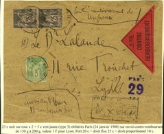 Càd PARIS / N° 97 (2) + 102 Sur Devant D'envoi Contre Remboursement Avec étiquette Rouge Triangulaire Et Descriptif De C - 1876-1878 Sage (Tipo I)