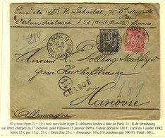 Càd PARIS 14 / R. DE STRASBOURG / N° 89 + 98 Sur Lettre Chargée Pour Hanovre. 1899. - TB / SUP. - 1876-1878 Sage (Typ I)