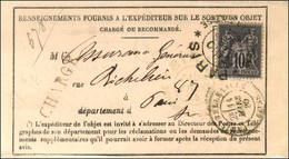 Cachet D'essai PARIS / PLACE DE LA BOURSE (type I) / N° 89 Sur Avis De Réception. 1880. - TB / SUP. - 1876-1878 Sage (Tipo I)