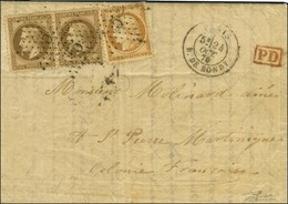 Etoile 5 / N° 30 Paire + 36 Càd PARIS / R. DE BONDY 24 OCT. 70 Sur Lettre Pour St Pierre De La Martinique. Au Verso, Càd - Krieg 1870