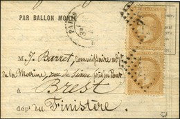 GC 432 / N° 28 (2) Càd PARIS / BELLEVILLE 30 NOV. 70 Sur Lettre PAR BALLON MONTE Pour Brest Sans Càd D'arrivée. LE JULES - Guerra Del 1870