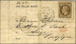 Etoile 20 / N° 31 Càd PARIS / R. St DOMque St Gn 58 Sur Lettre PAR BALLON MONTE Pour Liège, Au Verso Càd D'arrivée 14 DE - Krieg 1870