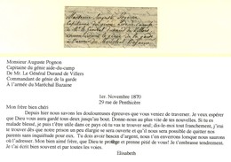 Petit Message Daté De Paris 29 Rue De Penthièvre Le 1er Novembre 1870 Adressé Au Capitaine Du Génie Aide Du Camp De Mons - Guerre De 1870