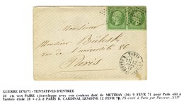 Lettre Avec Texte Daté De Mettray (Indre Et Loire) Le 9 Février 1871 Pour Paris Acheminée Par Passeur Privé Et Remise Au - Guerra De 1870
