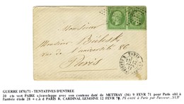 Lettre Avec Texte Daté De Mettray (Indre Et Loire) Le 9 Février 1871 Pour Paris Acheminée Par Passeur Privé Et Remise Au - Guerra Del 1870