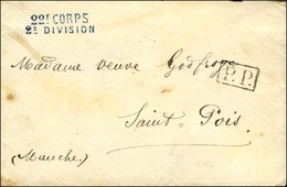 Griffe Linéaire Bleue 22e CORPS / 2e DIVISION + P.P. Sur Lettre Pour Saint Pois (Manche). Au Verso, Ambulant PARIS A GRA - Guerre De 1870