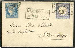 Cachet Encadrée STRASSBURG ELS  / BAHNHOF / Allemagne 2g + N° 60 Obl GC 2598 (Nancy) Sur Lettre En Affranchissement Mixt - Brieven En Documenten