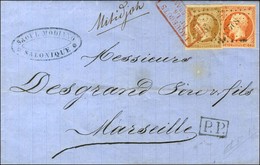 PC 3708 (Dardanelles) / N° 13 + 16 + Marque Manuscrite Du Paquebot '' Mitidjah '' Sur Lettre Avec Texte Daté De Saloniqu - Maritime Post