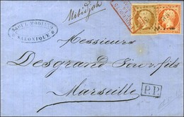 PC 3708 (Dardanelles) / N° 13 + 16 + Marque Manuscrite Du Paquebot '' Mitidjah '' Sur Lettre Avec Texte Daté De Saloniqu - Maritieme Post