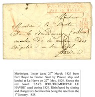 Lettre Avec Texte Daté De Fort Royal Le 29 Mars 1829 Pour Paris. Au Recto, Marque Postale D'entrée Encadrée Rouge PAYS D - Poste Maritime