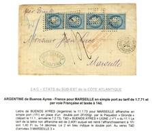 Ancre / N° 60 Bande De 4 Càd Octo BUENOS-AYRES / PAQ. FR J N° 1 Sur Lettre 2 Ports Insuffisamment Affranchie Pour Marsei - Maritime Post