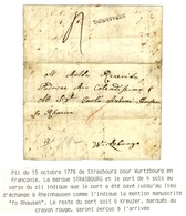 STRASBOURG (L N° 25) Au Verso D'une Lettre Avec Texte Daté Du 15 Octobre 1778 De Strasbourg, Adressée En Port Payé à Wur - 1701-1800: Vorläufer XVIII