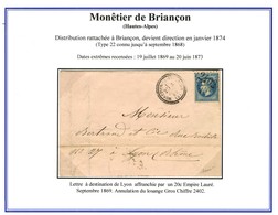 GC 2402 / N° 29 Càd T 23 MONETIER-DE-BRIANCON (4). 1869. - TB / SUP. - R. - Altri & Non Classificati