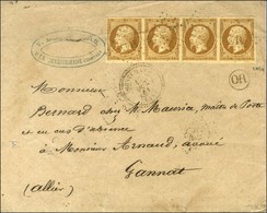 PC 4145 / N° 13 Bande De 4 Càd T 22 MONTCHAMP Sur Lettre 2 Ports Pour Gannat. 1861. - TB. - R. - Altri & Non Classificati