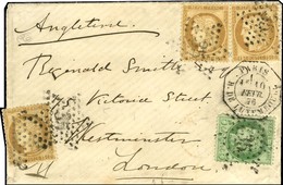 Etoile 35 / N° 53 Infime Def + 55 (3) Càd Octo De Lev Ex PARIS / R. DE LUXEMBOURG 1E Sur Lettre Pour Londres. 1876. - TB - Altri & Non Classificati