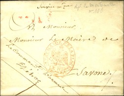 Lettre Avec Texte Partiel Daté De Savone 1812. Au Recto, Cachet De Franchise Rouge Aigle ETAT MAJOR DE LA PLACE / LE / H - 1792-1815: Conquered Departments