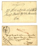 Lot De 2 Lettres : 113 / PIETRA SANTA Rouge Adressée En Franchise Sans Texte Et Idem Noire Sur Lettre Avec Texte Non Dat - 1792-1815: Conquered Departments