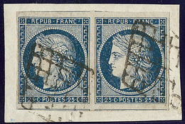 No 4a, Bleu Foncé, Paire, Quatre Voisins, Obl Grille Sur Support. - TB - 1849-1850 Cérès