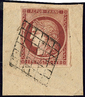 No 6B, Obl Grille Sur Petit Fragment, Tangent Au Filet à Droite En Haut Mais Superbe Nuance - 1849-1850 Ceres
