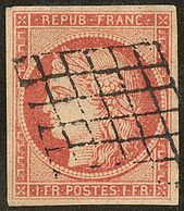 Vermillon Vif. No 7a, Obl Grille, Superbe. - RRR - 1849-1850 Cérès