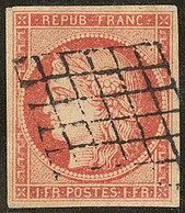 Vermillon Vif. No 7a, Obl Grille, Superbe. - RRR - 1849-1850 Ceres