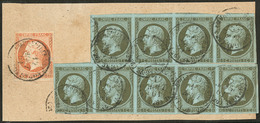 Nos 11 Bande De Cinq + Bande De Quatre + 16 (def), Obl Cad Sur Petit Fragment. - TB - 1853-1860 Napoléon III