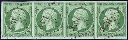 No 12c, Vert Foncé Sur Vert, Bande De Quatre Obl Pc. - TB - 1853-1860 Napoléon III