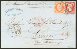Lettre. Nos 16 + 17A, Sur Enveloppe Du Havre Pour Lima. - TB - 1853-1860 Napoléon III