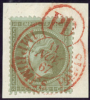 No 19, Obl Cad Rouge Des Imprimés Sur Petit Fragment, Superbe - 1862 Napoléon III.