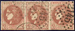 No 40II, Bande De Trois Obl Gc 2145. - TB - 1870 Bordeaux Printing