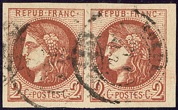 No 40IIb, Brun-rouge Foncé., Paire Obl Cad Type 17. - TB - 1870 Ausgabe Bordeaux