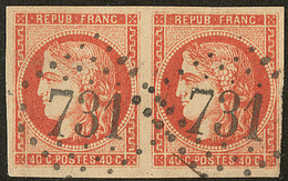 No 48h, Rouge Sang Foncé, Paire Obl Gc 731, Jolie Pièce. - TB. - R - 1870 Uitgave Van Bordeaux