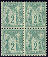 ** No 62, Vert, Bloc De Quatre, Très Frais. - TB. - RR - 1876-1878 Sage (Type I)