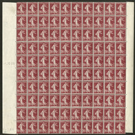 ** No 13, 20c Brun Rouge, Feuille De 100ex, Avec Date 1.10.25 Et N°54106 à Gauche, 4 Ex *. - TB - Roulettes