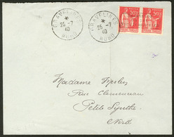 Lettre. GUERRE. Dunkerque. No 3, Paire (pd) Sur Enveloppe De Gravelines 25.7.40 Pour Petite Synthe, TB D'aspect - Guerre (timbres De)