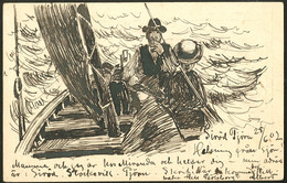 Lettre. Illustrations à La Main. Pêcheurs Suédois". Entier Suède, Illustration Plume, Voyagé Juin 1902. - TB - Non Classés