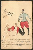 Lettre. Illustrations à La Main. "Chute De Cheval". CP Humoristique Militaire, Aquarelle Et Plume, Signée "AD", Voyagé A - Non Classés