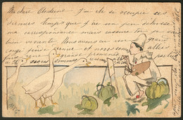 Lettre. Illustrations à La Main. "Pierrot Peignant Des Oies", CP Aquarelle Et Plume, Voyagé Afft 111(2). - TB - Non Classés