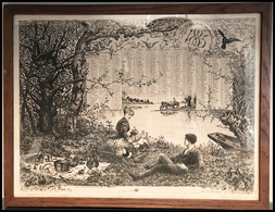 Calendrier De 1885, Illustration "Déjeuner Sur L'herbe", Encadré 43x33cm. - TB - Non Classés