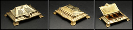 Boîte En Bronze Doré "Modern Style", 3 Comp., 105x79x45mm. - TB - Boites A Timbres